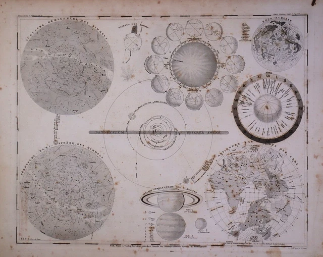 1831 Atlas Map / Chart SOLAR SYSTEM / FLAT EARTH - MOON -PLANETS ~ (10x12)-#1317 2