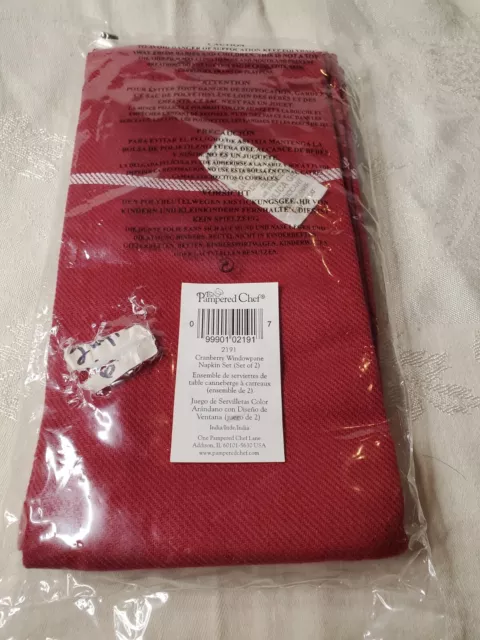 New Pampered Chef #2191 Cranberry Windowpane Napkins Set of 2 Retired NIP 3