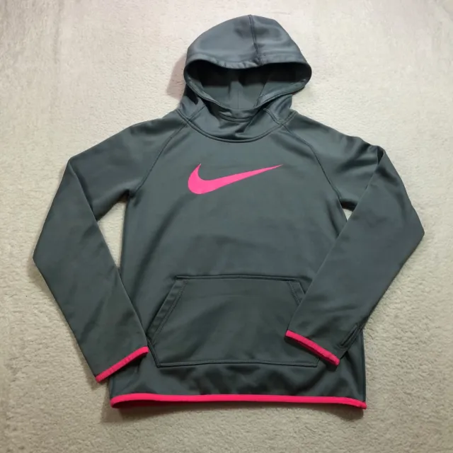 Nike Hoodie Jacket Therma Girls DriFit Medium Gray Pink Swoosh 806016
