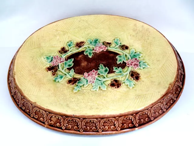 Antique 1880's Majolica Pottery Large Floral Bread Tray Platter