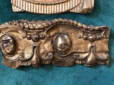 2 Piece French Antique Embossed Gilt Brass Valance Trim Picture Frame Mirror 3