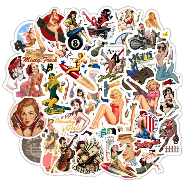 ⭐ 50 Stück Sexy Cartoon USA Pinup Chicks Style Stickerbomb  Aufkleber