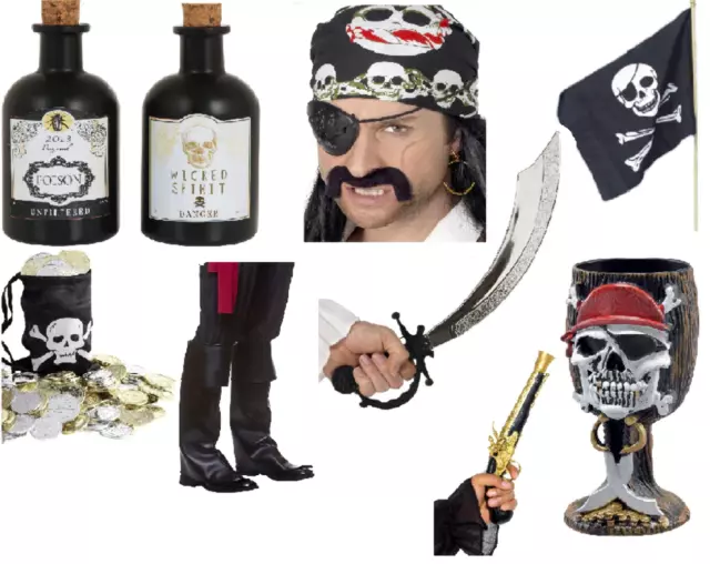 Pirate Accessories Sword Fancy Dress Kids Adults Eyepatch Loot Bag Boot Covers