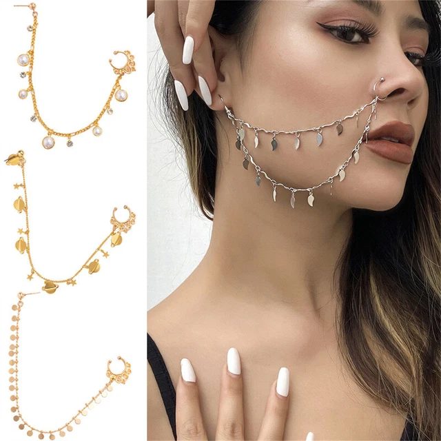 Moda Bohemia Punk Sexy Mujeres Borla Cadena Pendientes Falso Piercing Nariz Clip q