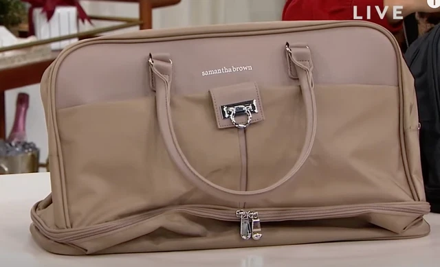 Samantha Brown Drop Bottom Weekender  TAUPE Nwt
