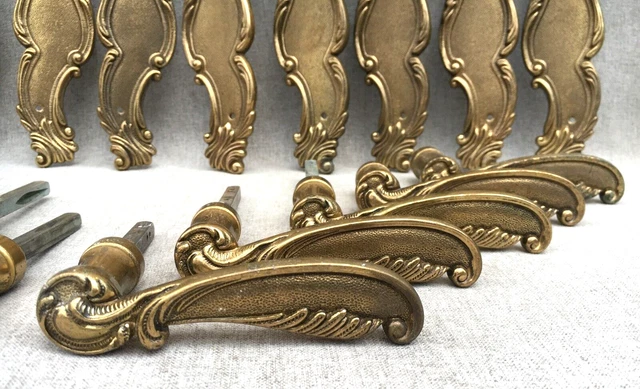 5 antique french door handles knobs sets Mid- 1900's brass Louis XV style castle 2