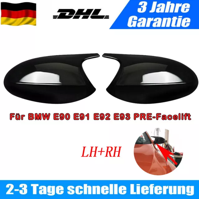 2X M3 Stil Spiegelkappen Gehäuse Für BMW E90 E91 E92 E81 PRE-LCI Glanz Schwarz