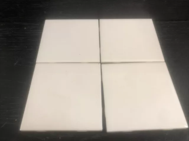 VINTAGE AMERICAN OLEAN  WHITE GLOSS  4 1/4" X 4 1/4 Lot Of 4 Tiles