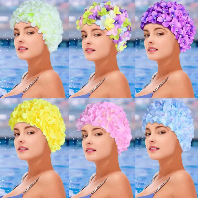 Women Peal Floral Swim Cap Petal Retro Swimming Bathing Hat Flower Bath Cap