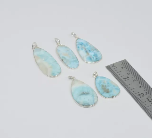 Wholesale 5Pc 925 Solid Sterling Silver Natural Blue Larimar Pendant Lot R105