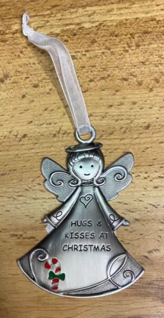 Hugs & Kisses at CHRISTMAS Metal Silver ORNAMENT Ganz 3" NOS