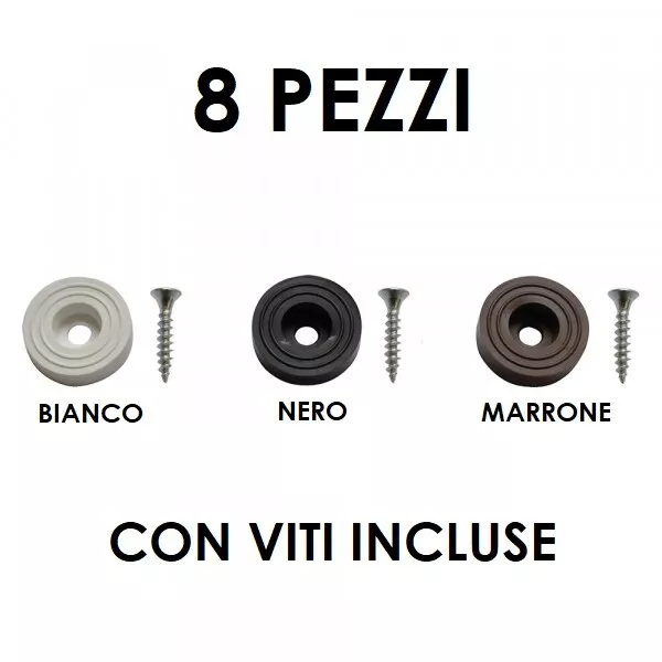 Gommino Sottosedia Paracolpi Sedia Nero Bianco Marrone Con Vite 8 Pezzi Ø23Mm