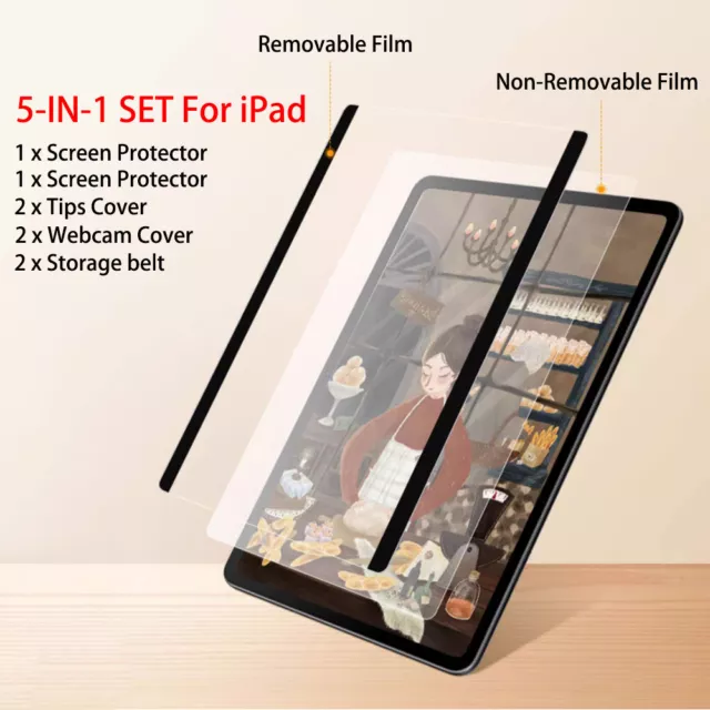 5-in-1 SET Magnetic Matte Screen Protector For Apple iPad 9th 8th 7 6 5 Gen Air