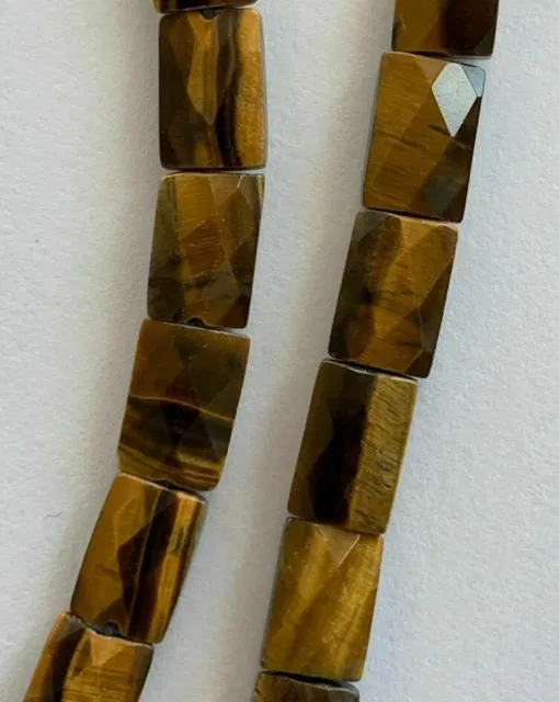 1 Strand Genuine Faceted Rectangle Tiger Eye Beads - 9x7mm -  Great for Earrings