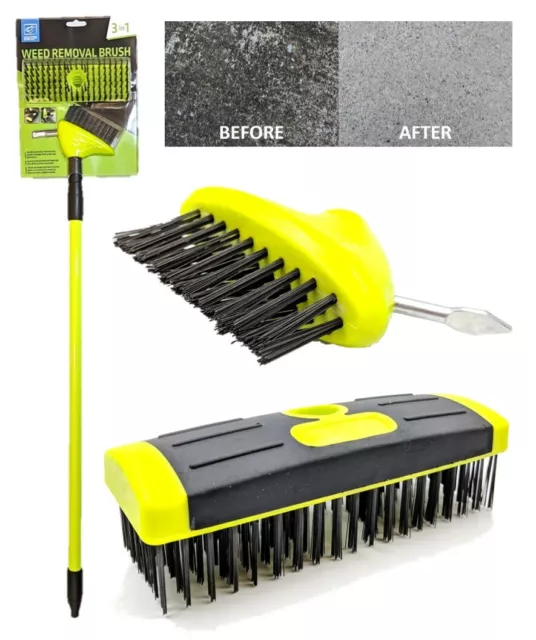 TELESCOPIC WEED BRUSH Wire Broom Head Patio Deck Scrub Block Paving