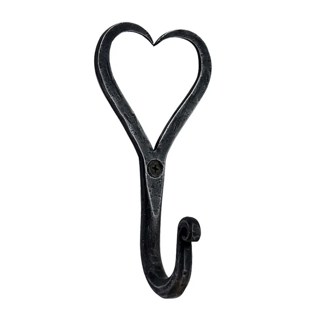 Hand Forged Heart Shape Metal Wall Hooks Wrought Iron Hook Blacksmith Vintage...