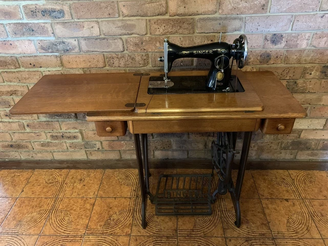 Vintage Singer 15k Treadle Sewing Machine Table with Rare RAF Decals