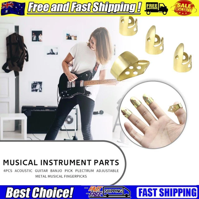 Adjustable 3 Finger Picks + 1 Thumb Pick Acoustic Guitar Banjo Pick (Gold)