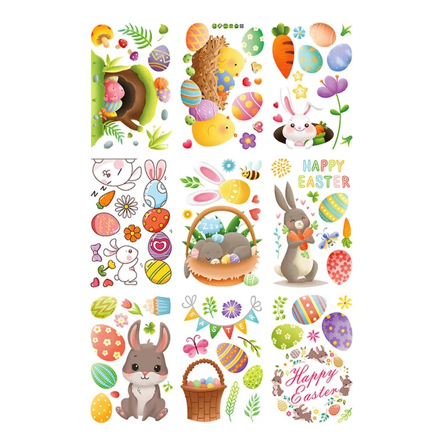 9 Sheets Easter Window Stickers Static Sticker Bunny Egg Decals Glass Decal