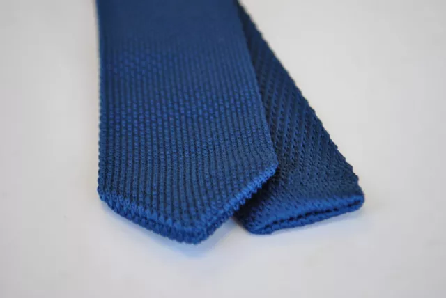 Knitted Silk Mens Tie Navy Blue Plain Skinny Pointed End by Frederick Thomas 2