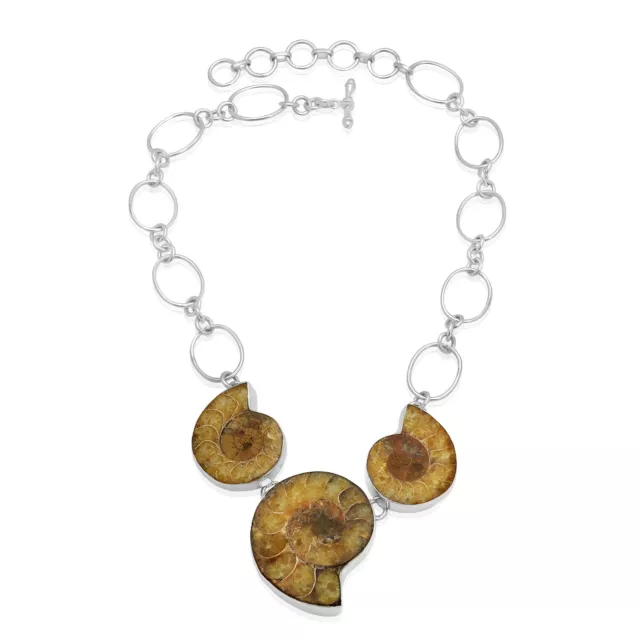 Hand Made Artisan Crafted Sterling Silver Ammonite Jewelry Necklace with toggle