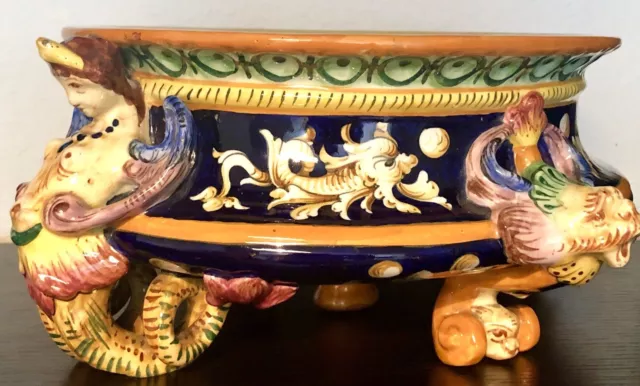 Egisto Fantechi Majolica Centerpiece Hand Painted Bowl Renaissance Revival Italy 2