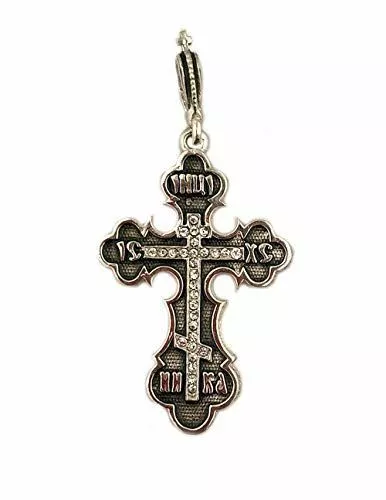 Three Bar Orthodox Russian Cross Pendant Silver Save US IC XC Nika gift