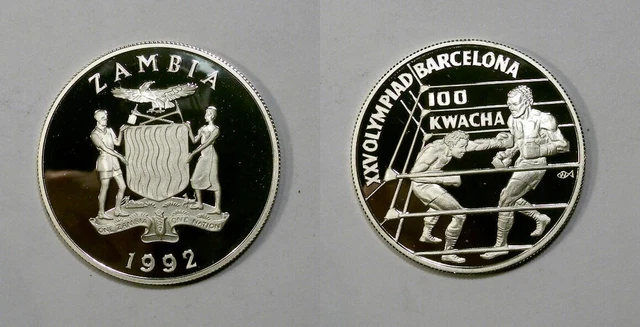 .841 Ounce Silver 1992 Zambia 100K Olympic Boxing #488-73
