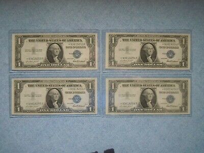 (4) 1935 F $1 Consecutive Silver Certificate "STAR NOTES" Blue Seal Uncirculated