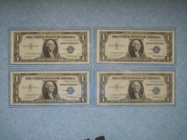(4) 1935 F $1 Consecutive Silver Certificate "STAR NOTES" Blue Seal Uncirculated
