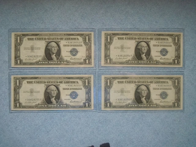(4) 1935 F $1 Consecutive Silver Certificate "STAR NOTES" Blue Seal Uncirculated