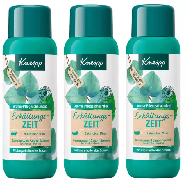 3x 400ml Kneipp Arôme Bain Erkältungszeit Eucalyptus & Menthe Se Baigner