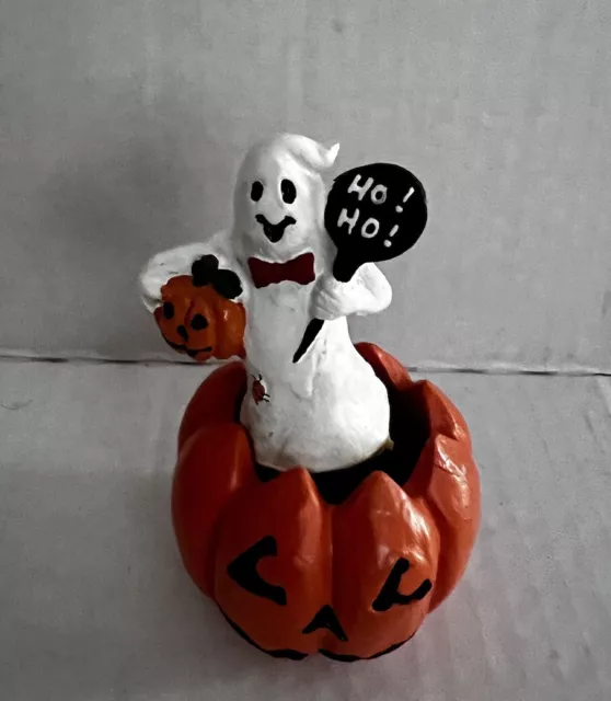 Pumpkin Ceramic Jack-o-lantern With Bobble Head Ghost Halloween Figurine Decor