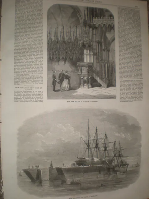 New floating dry dock at Rangoon Burma 1867 old print ref Y4