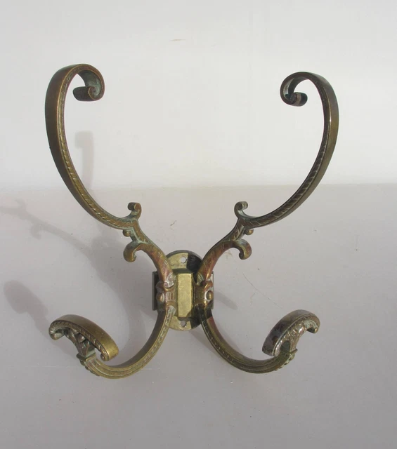 Large Victorian Brass Double Coat Hook Hat Hangers Old French Antique Rococo