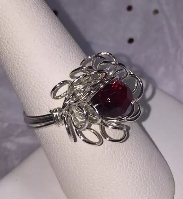 925 Sterling Silver Rosette Lotus Flower Ring Any Color Crystal Bead + All Sizes