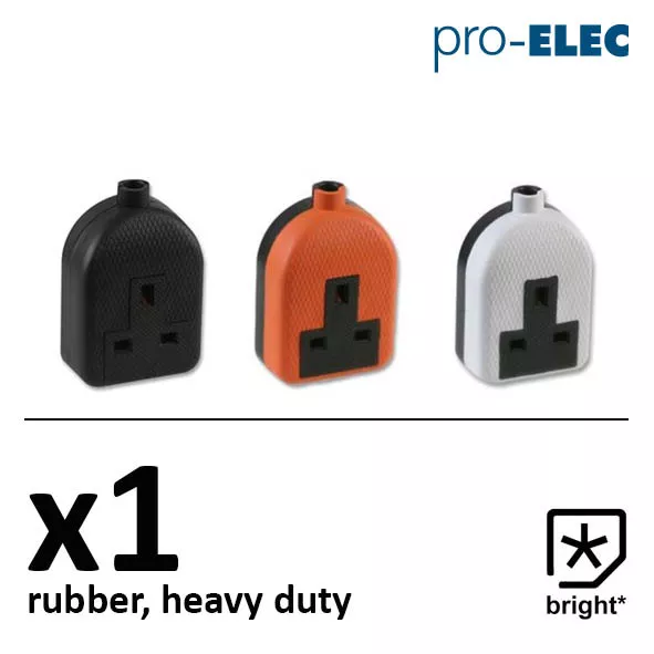 1 x 13 Amp Pro Elec Rubber Socket 13A Heavy Duty Mains Electrical 3pin