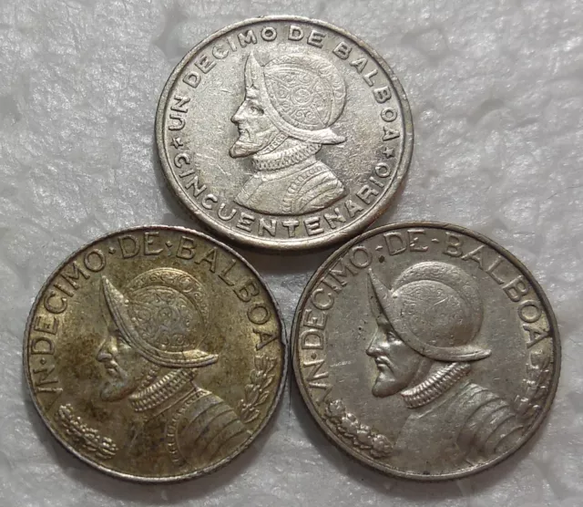1947 1953 & 1962 Panama 1/10 Balboa Silver Coins 3 Piece High Grade Lot