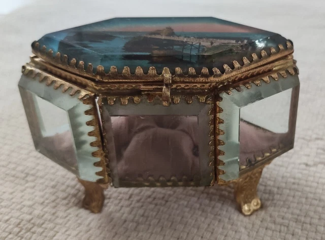 Lot De 3 Boîtes à Bijoux 19ème Siècle - Verre Biseauté Et Laiton, Décor Basilique De Marseille, Occasion
