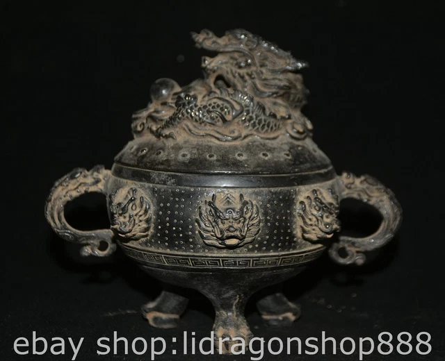 7.2" Marked Chinese Copper Dynasty Dragon Beast censer incense burner