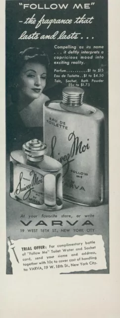 1941 Follow Me Suivez Moi Fragrance Lasts And Lasts Varva Vintage Print Ad L5