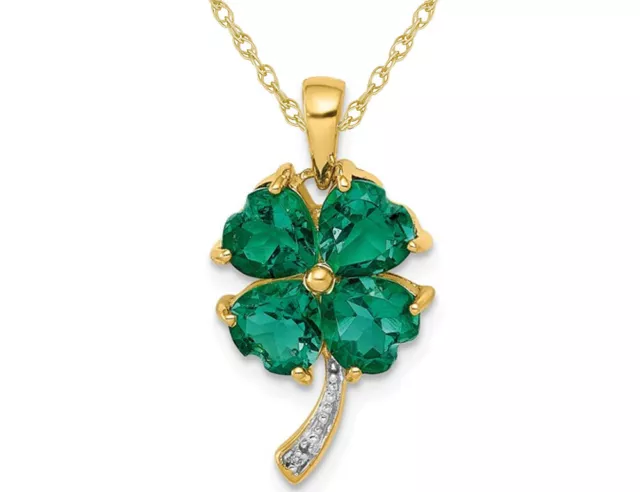 2.00 Carat (ctw) Lab-Created Emerald 4-Leaf Clover Pendant Necklace in 14K