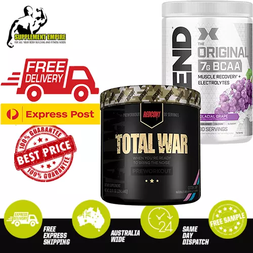 Redcon1 Total War Pre Workout & Scivation Xtend 30 Serve Grape Express Shipping