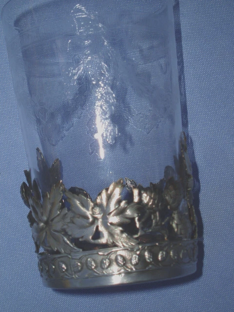 Coupe En Verre Gravée - Monture Argent Massif Poinçon Minerve #1848 - Ancienne