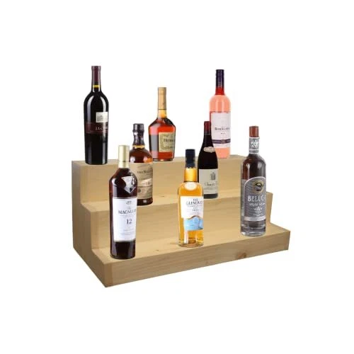 3 Tier Real Wood Liquor Bar Bottle Display Shelf 24’’ - 1 count Natural