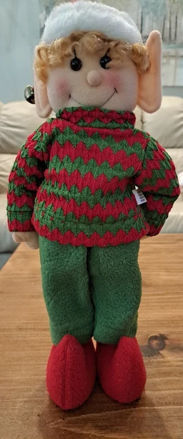 A Cute Standing Plush Elf boy put on shelf Christmas 16" handmade ugly sweater