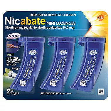 Nicabate Mini Lozenge Stop Smoking Nicotine 4mg Extra Strength Mint 60 Pack