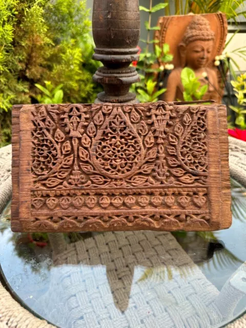 Ancient 1700's Old  Wooden Hand Carved Fine Floral Leaf Wall Hanging Panel