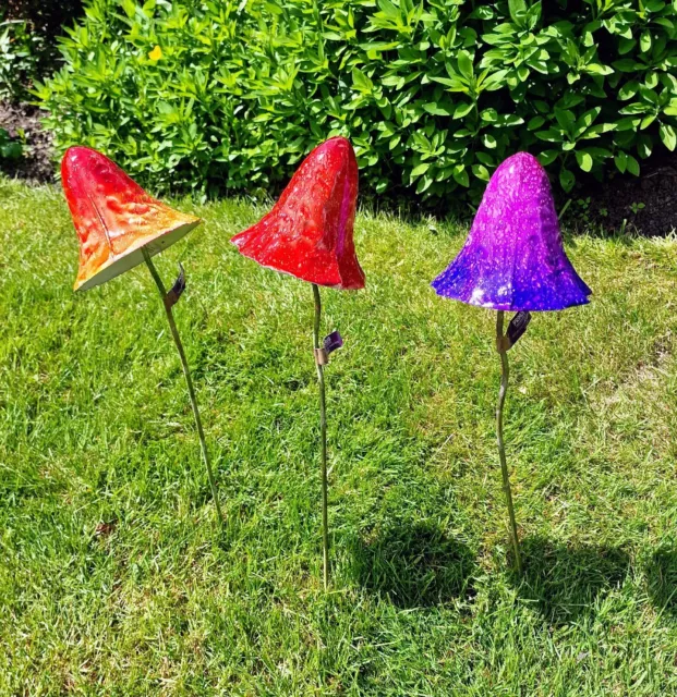 3er Set große Pilzkrötenhocker 70cm Gartenpfähle Outdoor Rasendekor Neu