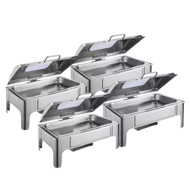 SOGA 4X 9L Rectangular Stainless Steel Soup Warmer Roll Top Chafer Chafing Dish